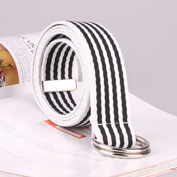 

Fashion Casual Unisex Nylon Canvas Fabric Belt Strap D Ring Buckle Waist Band Solid Color Long Cloth Dress Knitted Waistband