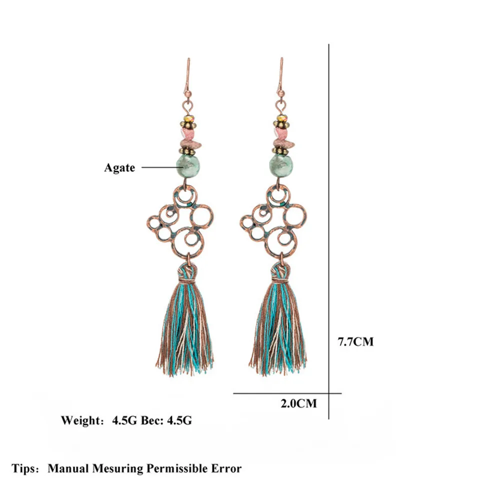 Exaggerated natural stones bead long tassel earrings 2020 New bohemian brincos bijoux Crystal dangle drop earrings women jewelry（1-1） (23)