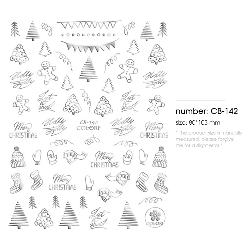 1 шт. наклейки для рождественских ногтей наклейки снежинки конверты рождественские украшения с изображением снеговика для зимних ногтей маникюрные инструменты - Цвет: CB142silver