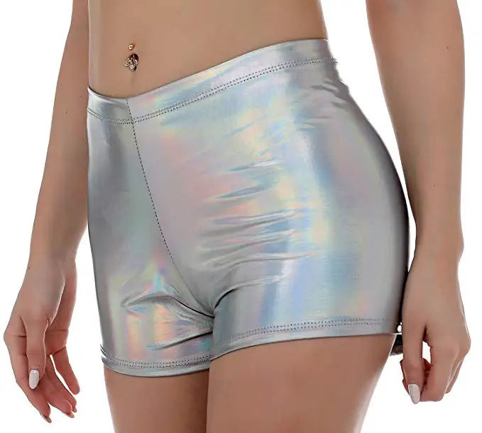 Womens Spandex Dance Shorts Sexy Low Waisted Rave Booty  Shiny Dance Shorts Lycra Metallic Shorts For Dancing Raves Festivals black denim shorts