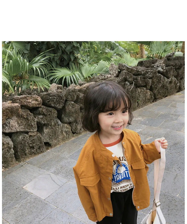 Куртка для девочек коллекция года, Новая Осенняя детская однотонная хлопковая одежда с длинными рукавами Повседневное пальто для малышей Верхняя одежда для малышей