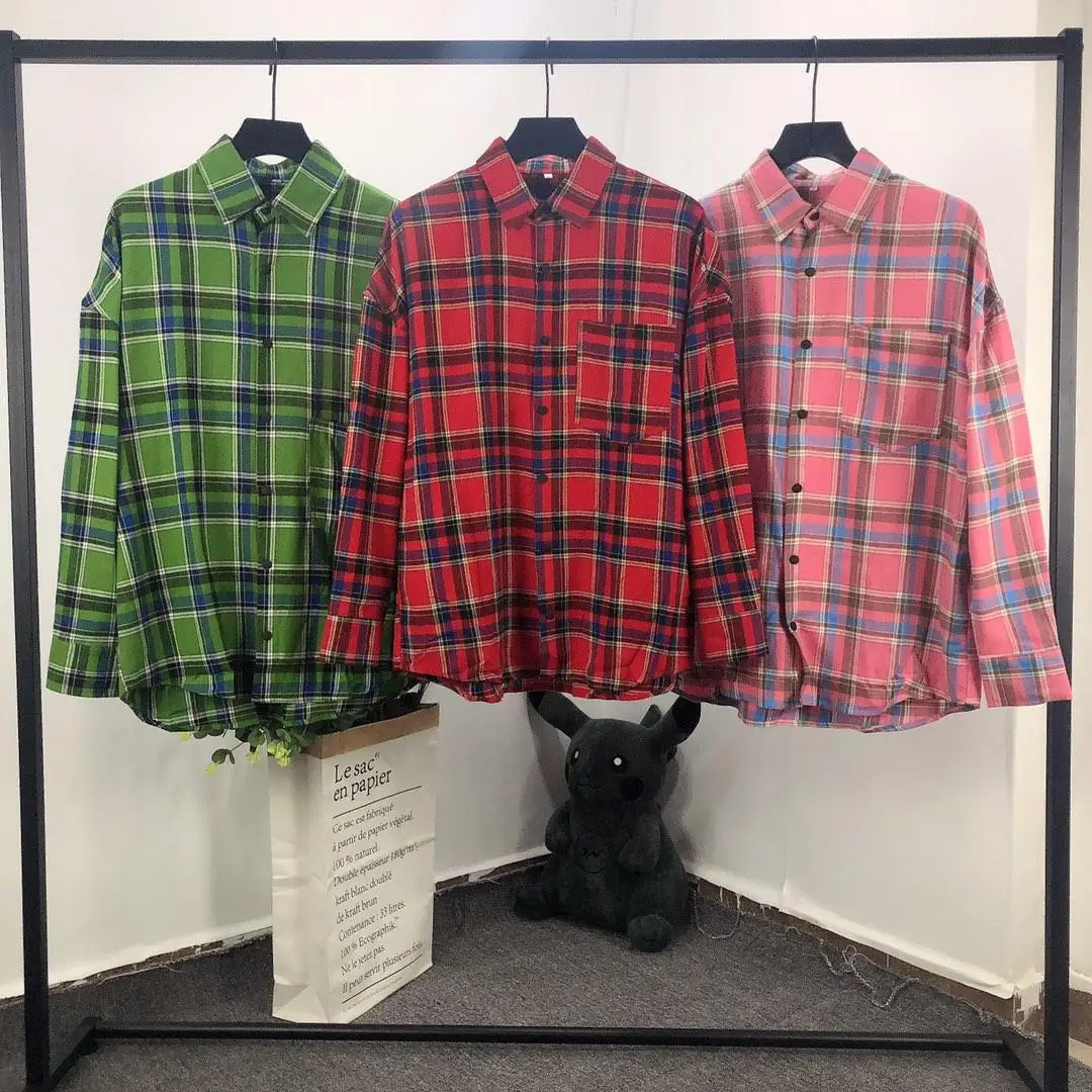 

19SS palm angels shirts long sleeves grid casual palm angels shirt streetwear hip hop kanye west palm angels shirt men women