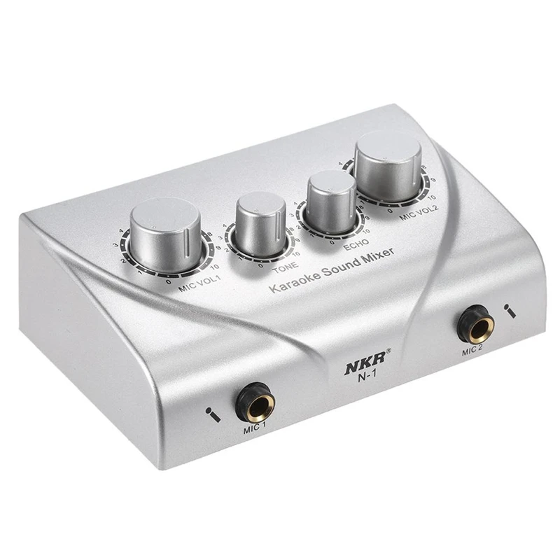 Portable Dual Mic Inputs Audio Sound Mixer For Amplifier &amp Microphone Karaoke Ok Silver Us Plug | Электроника