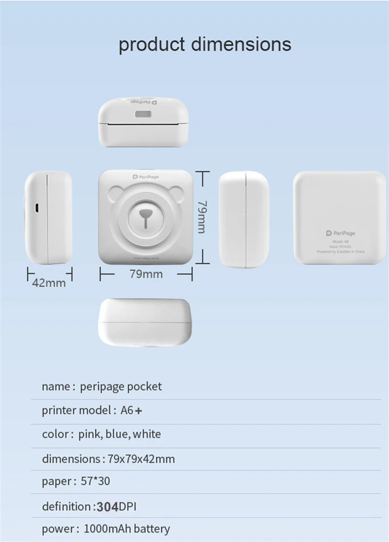 PeriPage мини Карманный фотопринтер мобильный телефон беспроводной портативный принтер Bluetooth 58 мм тепловой Android iOS