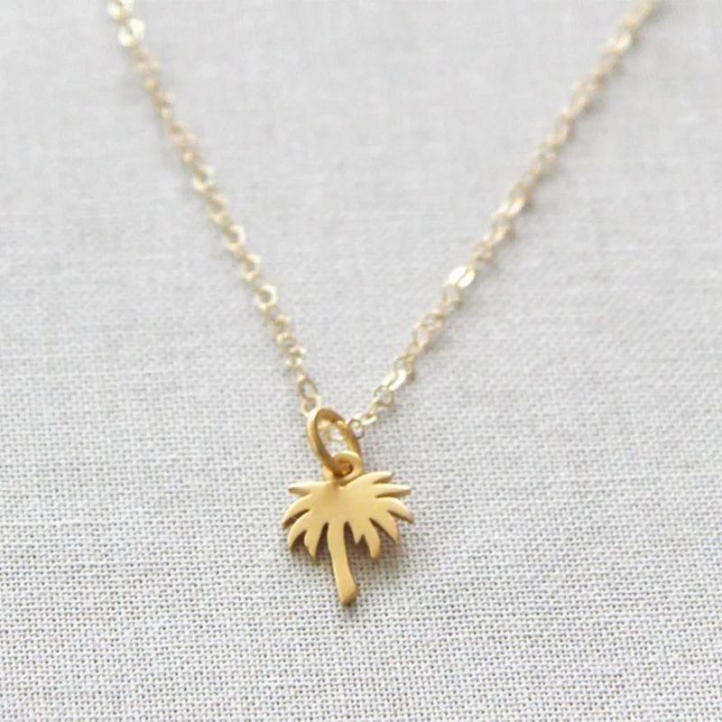 

New Fashion Gold Silver Palm Tree Necklace Pendant Charm Women Trendy Long Chain Statement Necklace Collares Jewelry