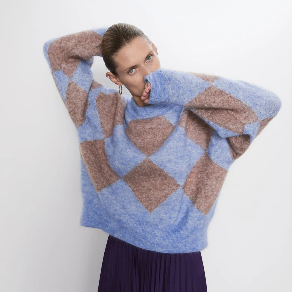 ZA Осенняя мода Boho теплый свитер с леопардовой раскраской Женский Повседневный Свободный пуловер Повседневный этнический теплый женский осенний свитер