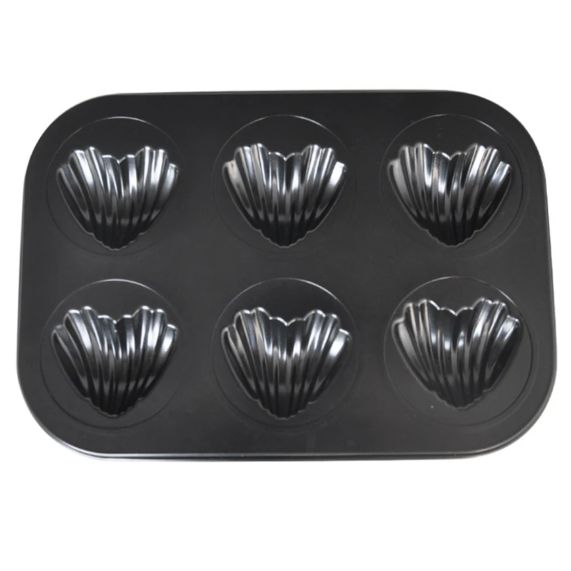 

6 Grids Cake mold Gold Carbon Steel Nonstick Bakeware Pan Tray Mould Cake Baking Tray Shell Shape Cookie Baking Tray
