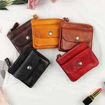 

2020 new genuine leather ladies wallet first layer leather coin purse card holder purse