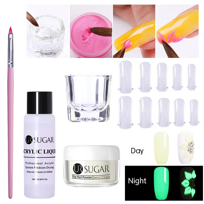 5pcs set UR-01 UR SUGAR светящийся неоновый лак для ногтей Dip акриловый порошок 3D резное моделирование блеск флуоресцентный пигмент пыль дизайн ногтей украшения 5 шт./компл - Цвет: 5pcs set UR-01