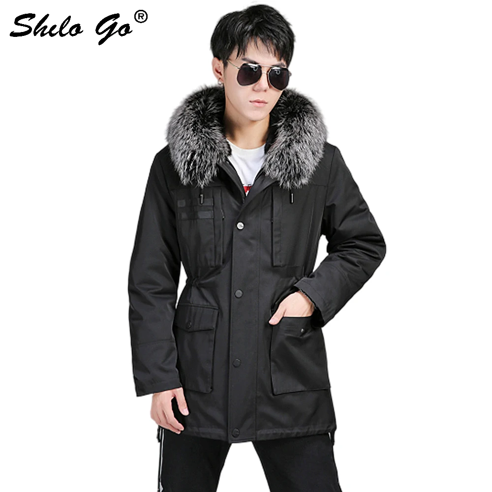 Bont Parka Casual Real Fox Bontkraag Dikke Warme Hooded Konijnenbont Voering Jas Mannen Winter Plus Size Koord Taille uitloper