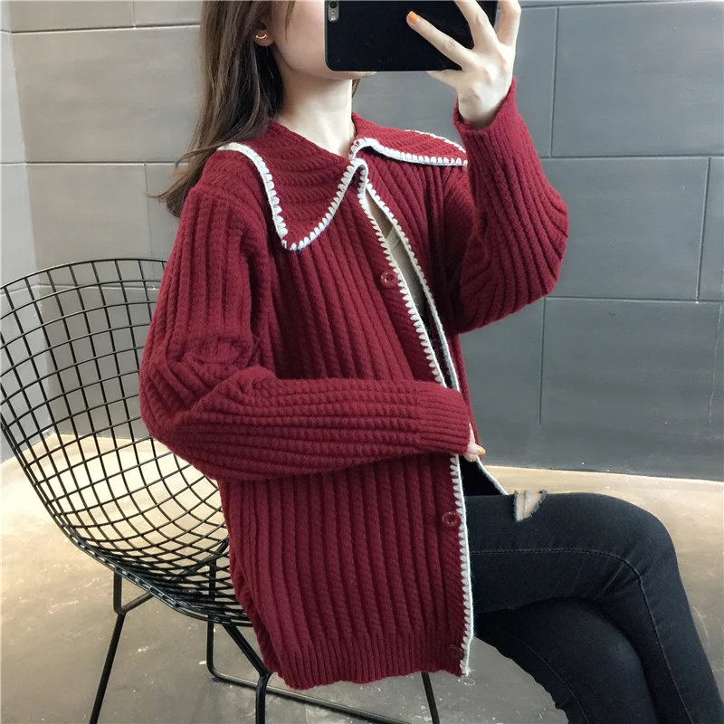 

20752 hall 5 3 】 make party took long knitting cardigan 55 in color matching