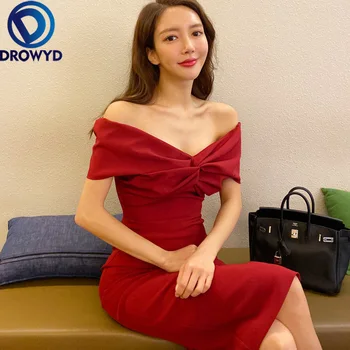 

Women Midi Slim Dress Summer Fashion Red Bodycon Sexy V-neck Bag Hip Boho Tropical Party Elegant Runway Dresses Vestidos