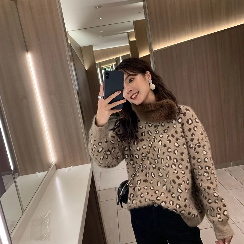 Camel pullover Neploe вязаный кардиган с v-образным вырезом и длинным рукавом, однобортный свитер с леопардовым принтом, Женское пальто, осенне-весеннее Свободное пальто Casaco 47782 - Цвет: Camel pullover