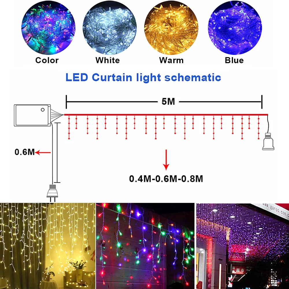Гирлянда новогодний декор 5 м светодиодный гирлянда для занавесок, гирлянда, наружное освещение, Рождественская гирлянда, светодиодный светильник, Свадебная вечеринка, украшение для дома, дроп 0,4-0,6-0,8 м герлянда