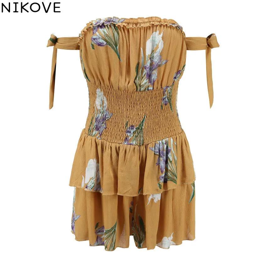 NIKOVE 2019 модный пляжный комбинезон с принтом в виде листьев лотоса женские