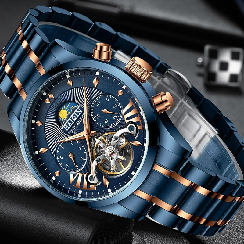 Haiqin Automatic Men Watches Top Brand Luxury Men Watch Blue Mechanical Wristwatch Men Water-2