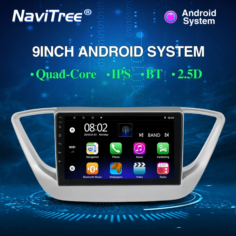 NaviTree 9inch IPS 2.5D Android 9.0 Car Radio Multimedia For HYUNDAI Solaris Verna Accent gps SWC wifi - Color: DVD