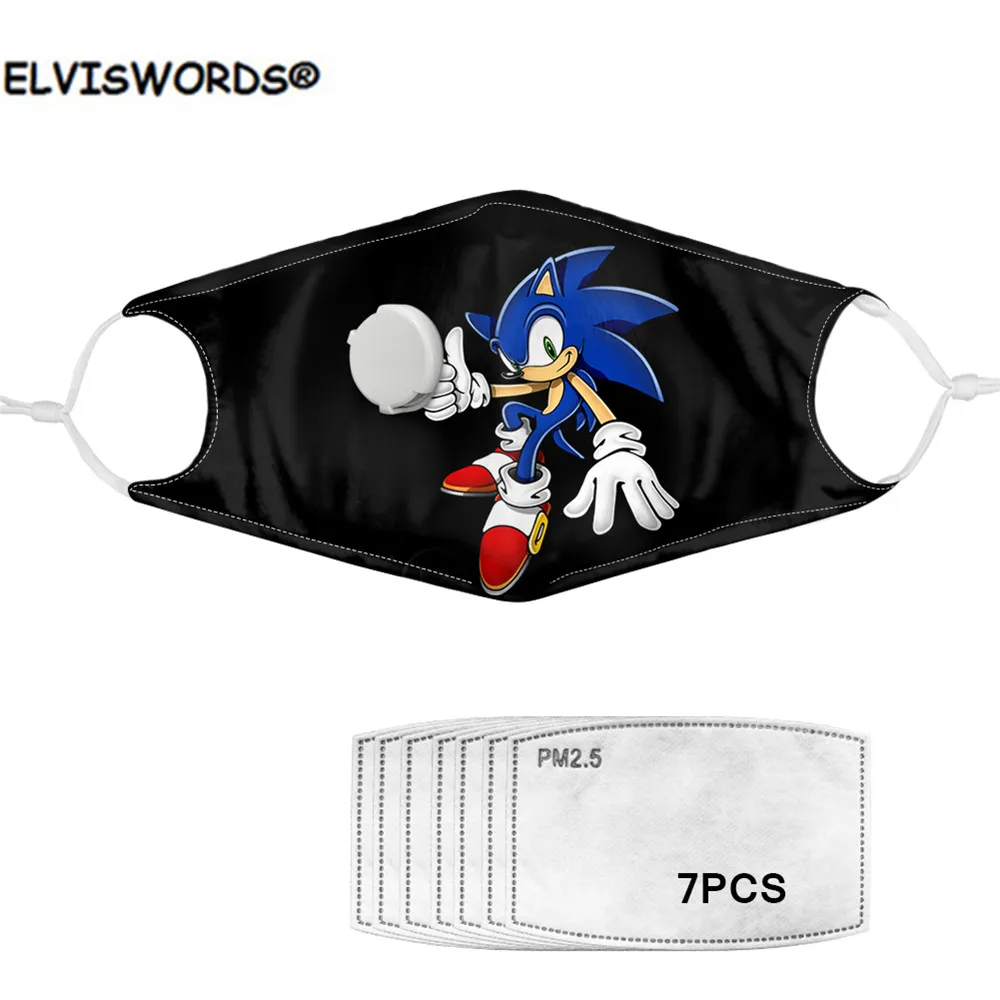 

ELVISWORDS Cartoon Sonic the Hedgehog Prints Kids Exhalation Valve Respirator Mask with 7 Filters Adult Face Mouth Mask Reusable