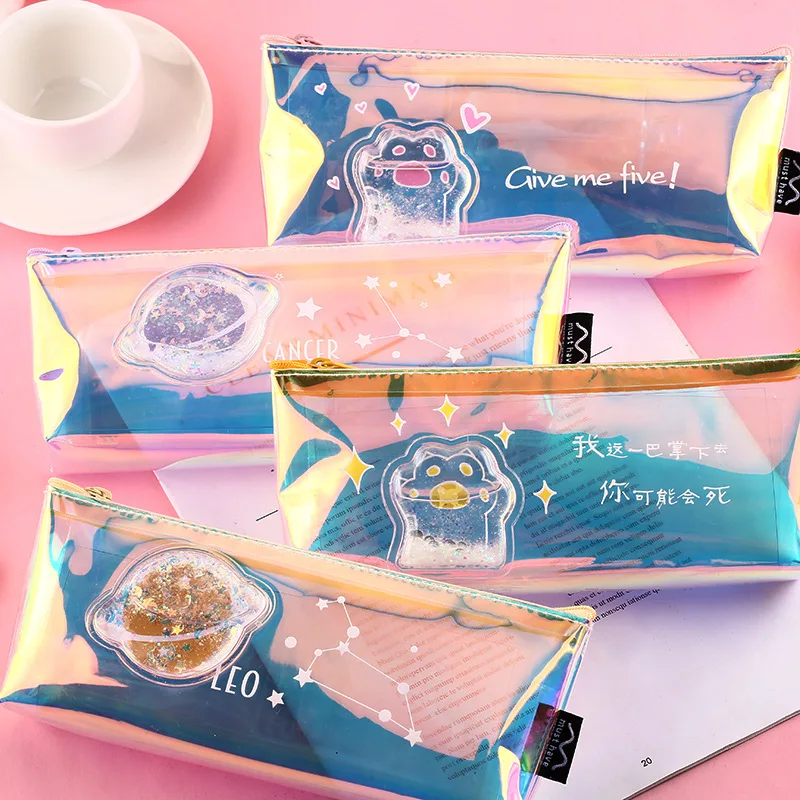 

Cute Pink Universe Cat Claw Laser Pencil Bags School Case Creative Student Large Size Pencil Bags for Girls