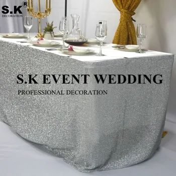 

Gold Silver Glitter Sequin Table Skirt Tablecloth Skirting For Wedding Event Banquet Table Decoration