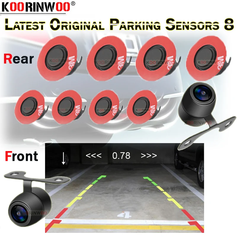 

Koorinwoo Dual Core CPU Car Video Parking Sensor Front With Backup Camera Rear Radar Detector Assistance Video Signal 8 Sensors