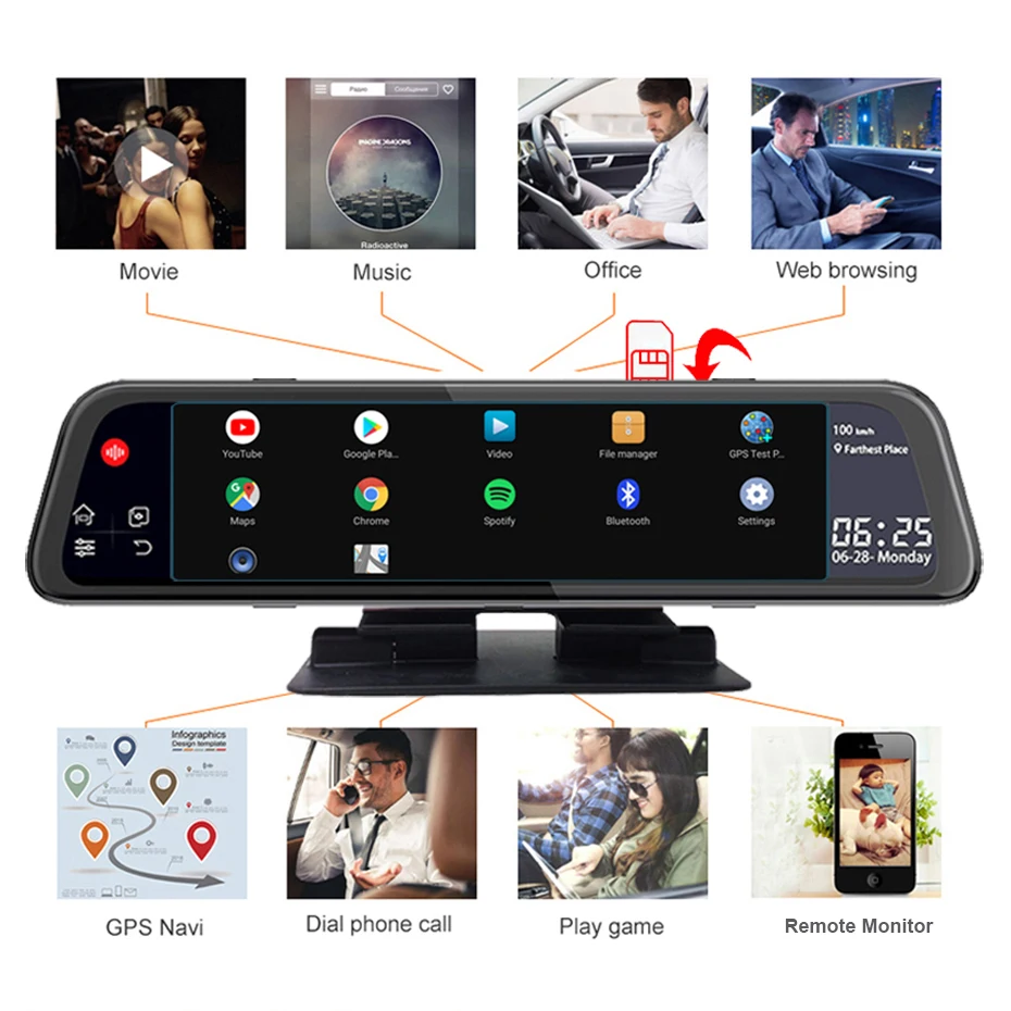 Автомобильный видеорегистратор QUIDUX 12 дюймов 4G с gps FHD 1080P Android Dash Cam Navigation ADAS Автомобильный видеорегистратор с двумя объективами и камерой заднего вида