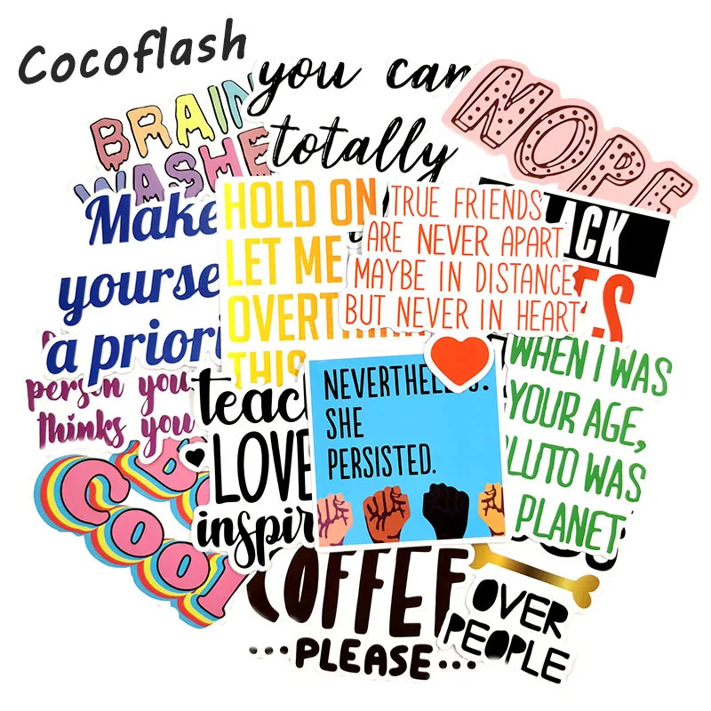 18 Pcs Watercolor Text Healing Letters Words Sticker Toy Stickers JDM DIY Waterproof Stickers For Laptop Phone Suitcase Book