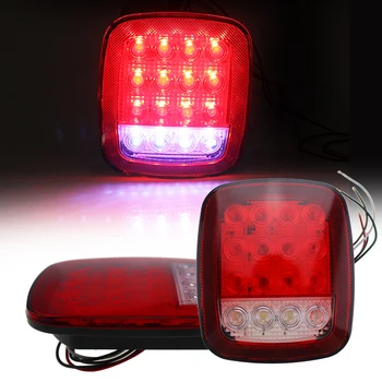 

2pcs Truck Trailer Stud Mount Stop Turn Tail Back Up Light 16 LED Red/white Warning Lights Rear Tail Light