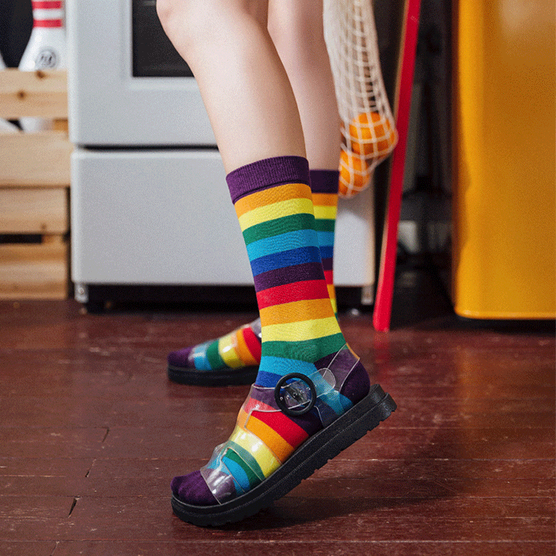 Rainbow- Funny Socks- Best Quality Cotton Athletic Sport Colorful Crew Socks