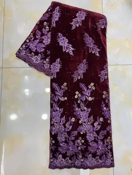 

2020 High Quality African French Velvet With Sequins Lace Embroidery Nigeria Velvet Lace Fabric For Christmas Party