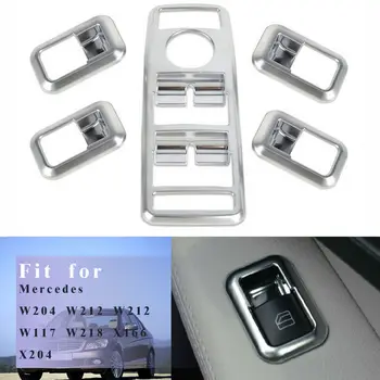 

5pcs Window panel trim Switch Interior Decal Decoration Silver Durable