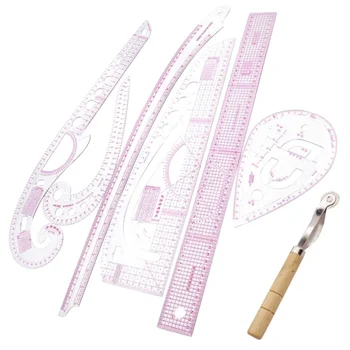 

7 Pieces / Set Tailor Ruler Clear Measuring Kit Seam Drawing Yardstick Ruler Sleeve French Arm Curve Set Paddle Whee Ruler Cutte