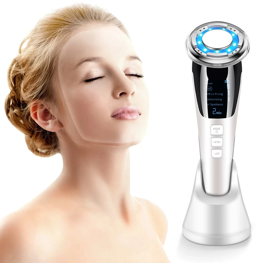 EMS Face Massager Machine Sonic Vibration LED Light Therapy Hot Cool Treatment for Skin Rejuvenation Anti Aging Care Beauty | Красота и