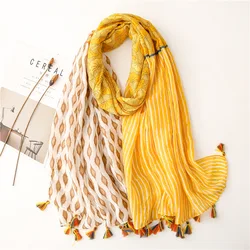2022 Fashion Autumn lady Geometric Floral Tassel Viscose Scarf Lady Print Shawls and Wraps Soft Foulard Echarpe Muslim 180*90Cm