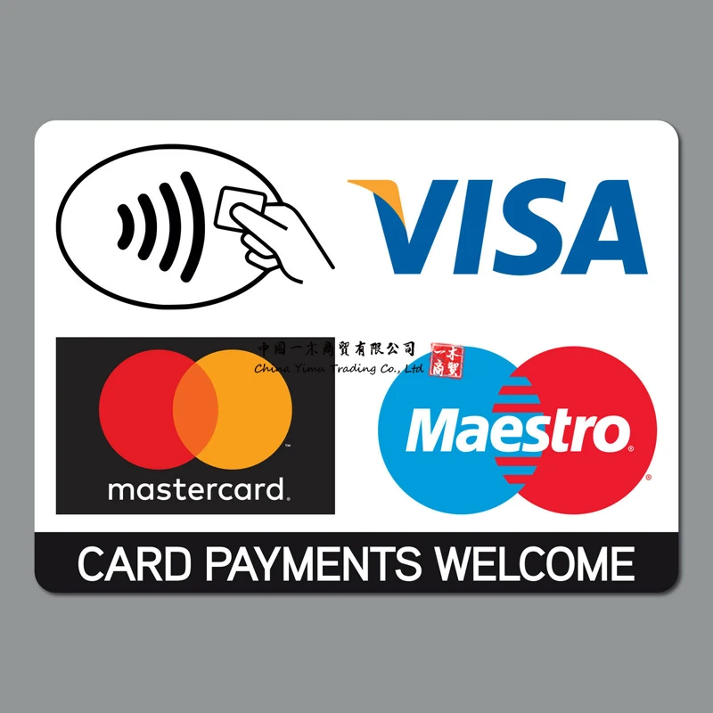 2x Card Payments Credit Card Sticker Printed Vinyl Shop Taxi VISA & Mastercard 