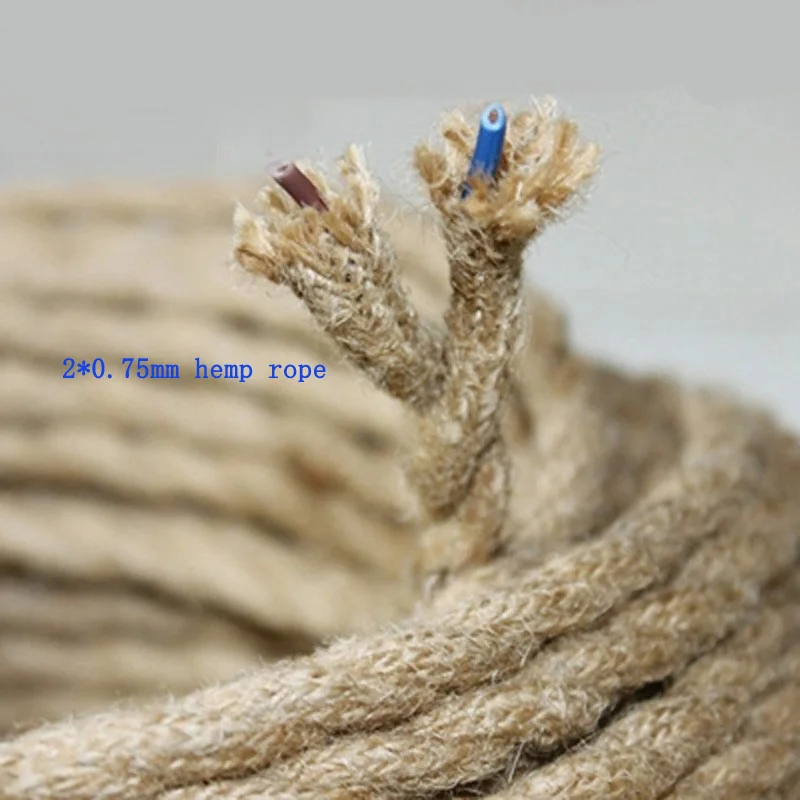 Vintage Rope Twisted Electrical Wire Hemp Rope Woven Textile Wire Twisted Cable Braided Retro Pendant Light Cord 2*0.75mm