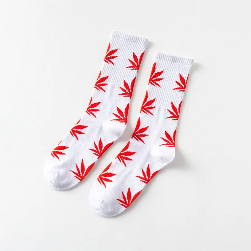 1Pair Comfortable Top Quality Cotton Sport Socks New Breathable Cycling Hemp Leaf Casual Long Weed Crew Sock hardloopsokken - Цвет: G