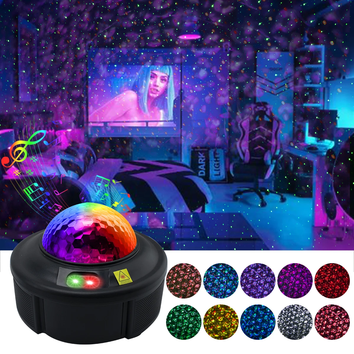 

USB Led Starry Sky Projector Lamp Star Light Bluetooth Sound-controlled Laser Light Water Flame Stage Lights Bedroom Decoration