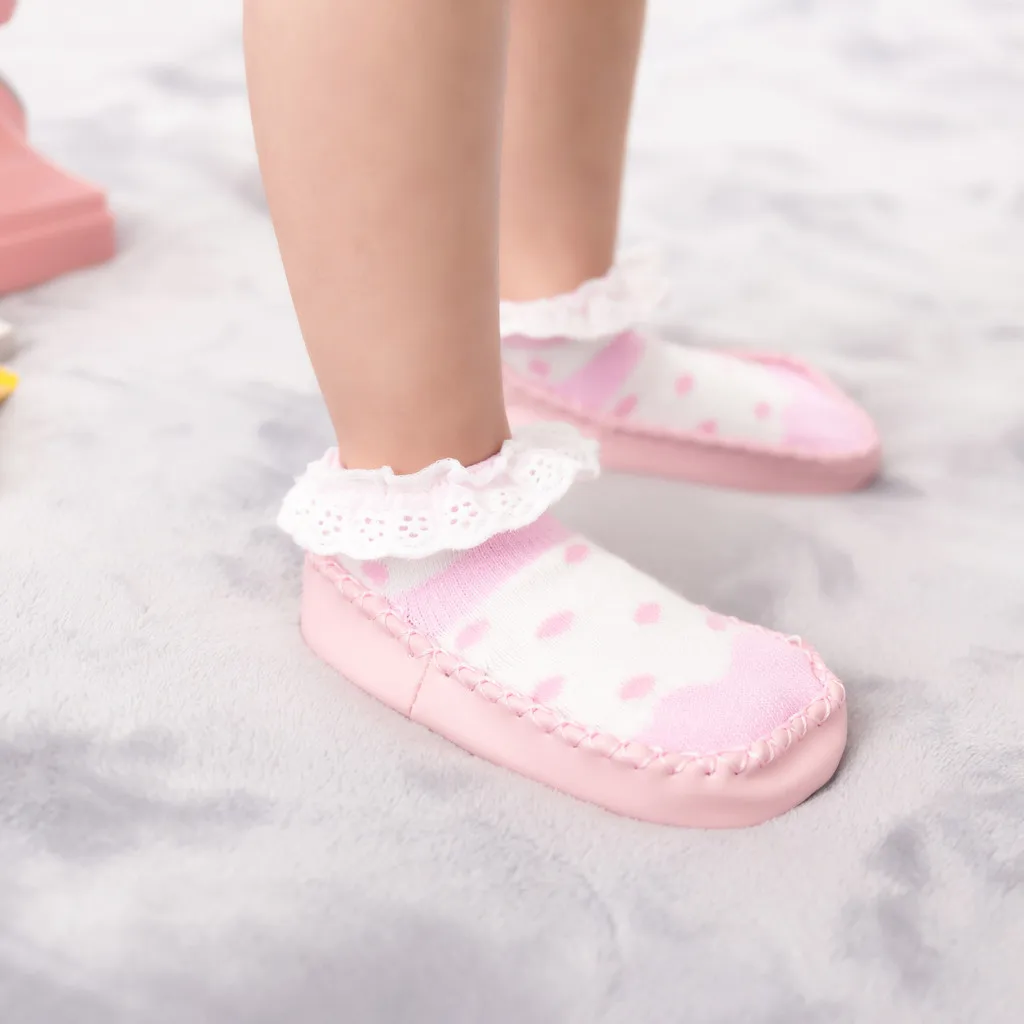 Носки для новорожденных мальчиков и девочек, милые теплые носки-тапочки с оборками г. Новые нескользящие носки для малышей Neugeborene Meias Sokken