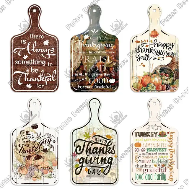 Putuo Decor Thanksgiving Day Small Cutting Board Wood Sign Rustic Plate Pumpkin Hanging Signs Home Living Room Wall Decoration 5