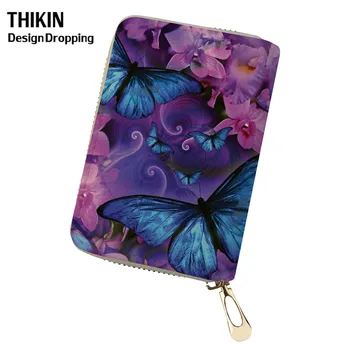 

THIKIN Women Card Holder for 18 Bits Cards Beauty Butterfly Pattern Student ID Card Cover Female Travel Tarjetero with Zipper