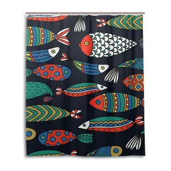 

Colorful Fishes Shower Curtain 60 x 72 Inch Waterproof Polyester Decoration Bathroom Curtain with Hooks