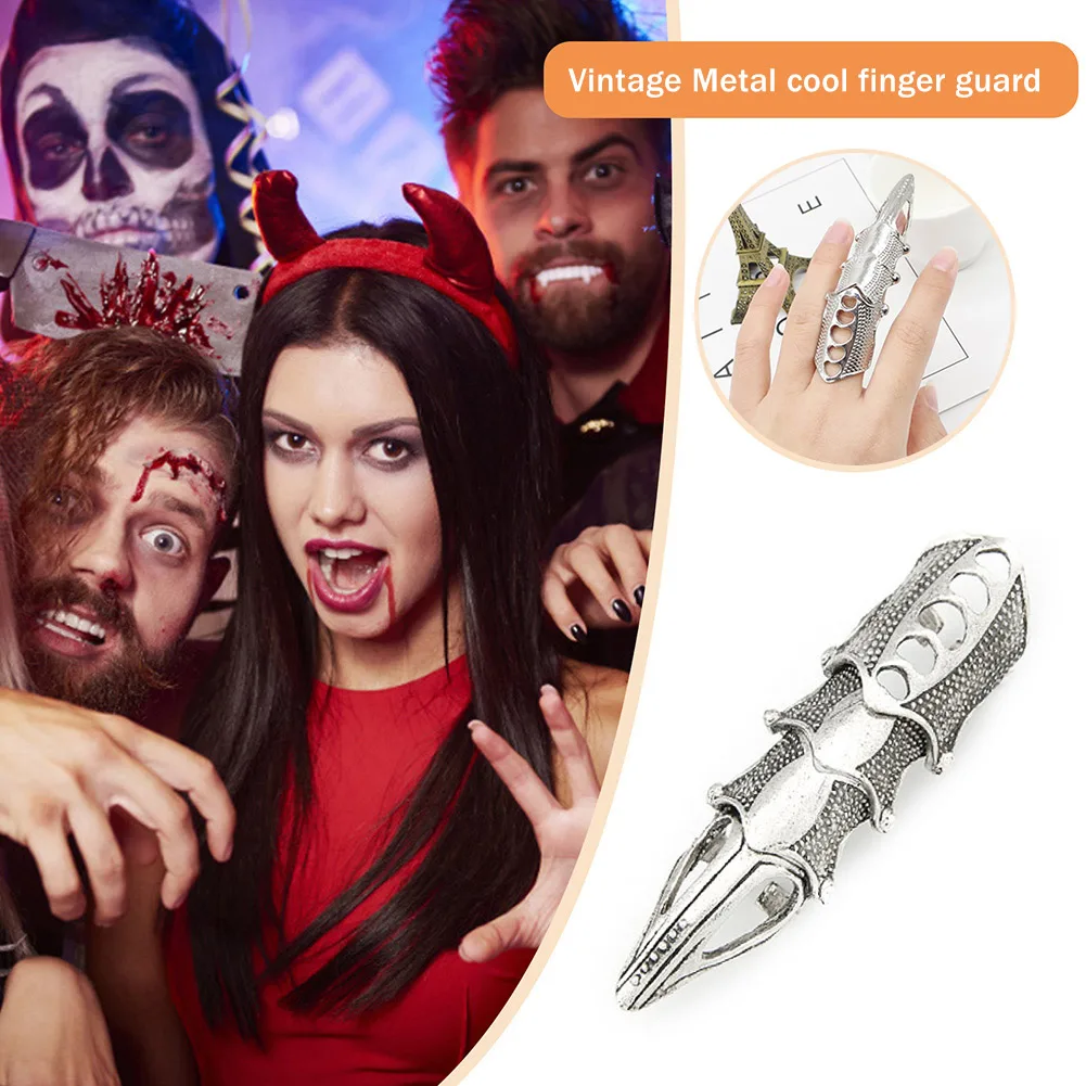 Metal Finger Ring Punk Gothic Rock Scroll Joint Armor Knuckle Cospaly DIY Halloween Decoration
