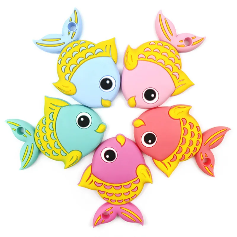 

BPA Free Baby Silicone Fish Teethers Toddle Teething Toys Cute Animal Baby Teether Silicone Necklace Food Grade Silicone for Kid