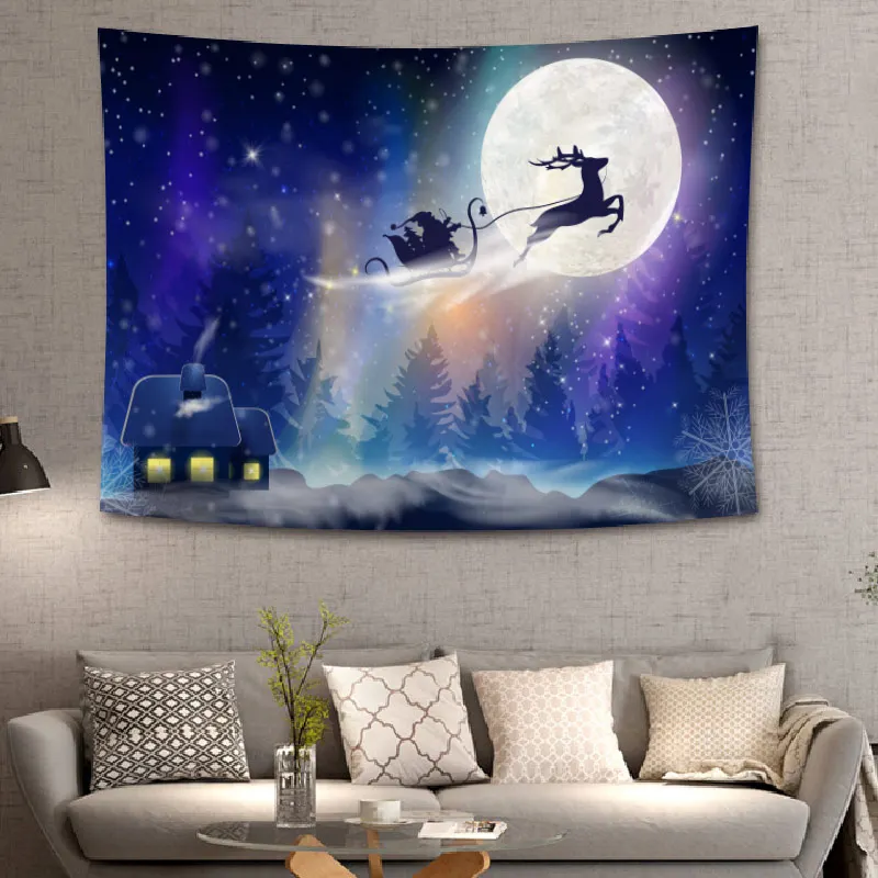 Christmas Tree Tapestry Christmas Gift Pattern Tapzi Wall Hanging For Home Decoration Living Room Bedroom Wall Art Large size - Цвет: Синий