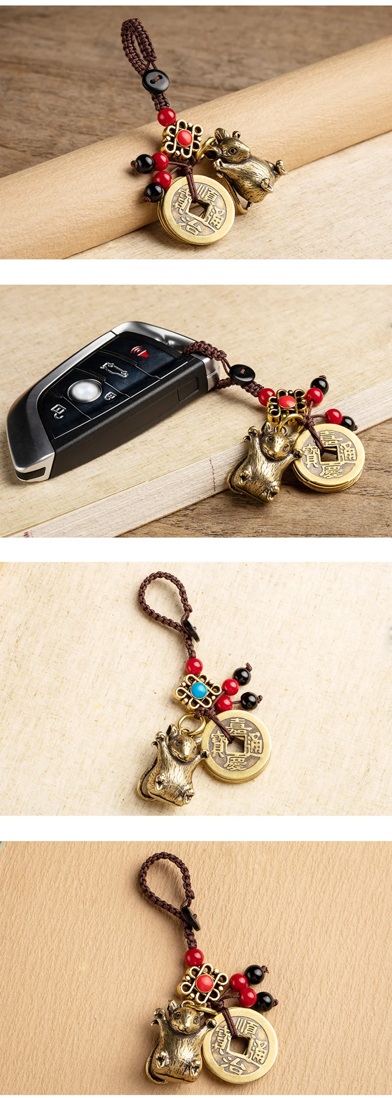 brass mouse keychain rope pendant (11)