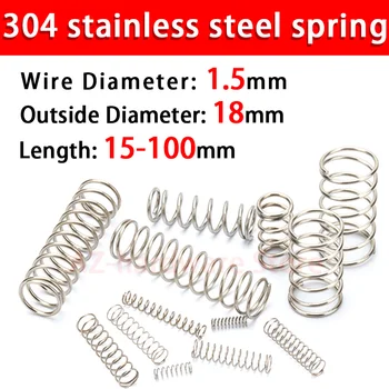 

304 Stainless Steel Compression Spring Return Spring Steel Wire Diameter 1.5mm Outside Diameter 18mm Pressure Spring 5/10 Pcs