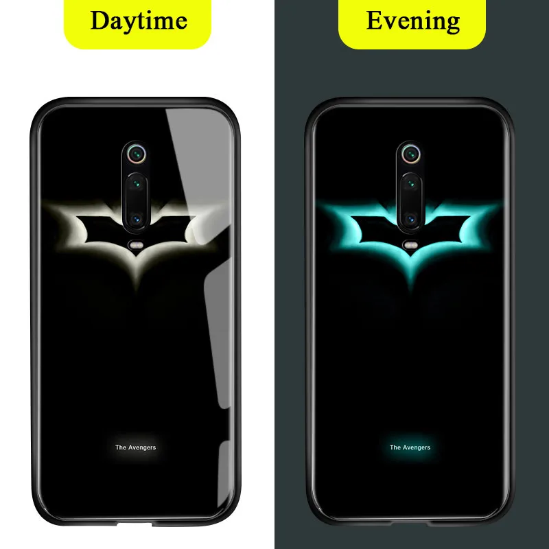 Batman Для Xiao mi Red mi 8 8A K20 Pro mi 9T Lu mi nous Мстители Marvel Железный человек чехол светящийся в темноте закаленное стекло задняя крышка корпуса - Цвет: Batman