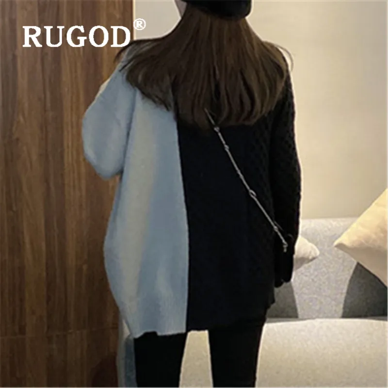 RUGOD, Ретро стиль, контрастный цвет, водолазка, свитер для женщин, корейский стиль, Свободный пуловер, зимний, толстый, твист, свитер, джемпер