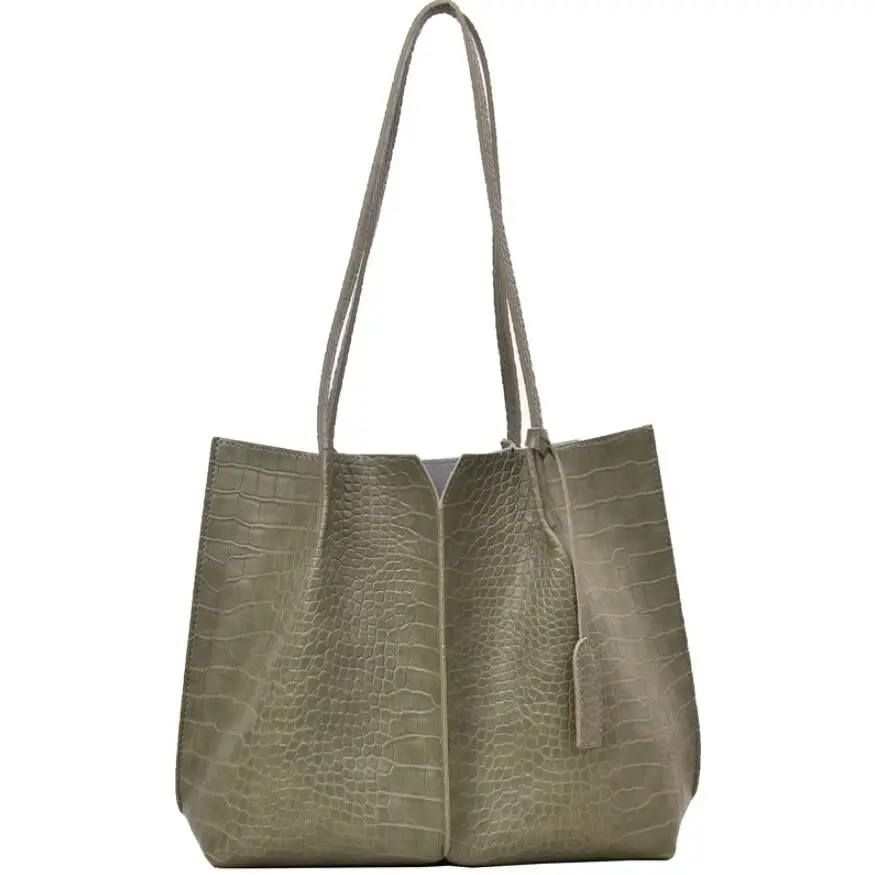 

Retro Alligator Bucket Bags Women Crocodile Pattern Handbag Capacity Casual Crocodile Shoulder Messenger Bags Ladies PU Purse